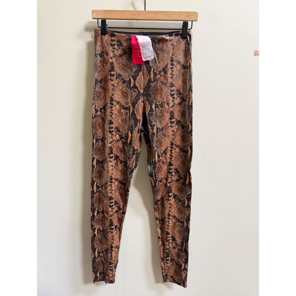 NEW Commando Faux Leather Snake Print Leggings Brown High Rise Sculpting Women L